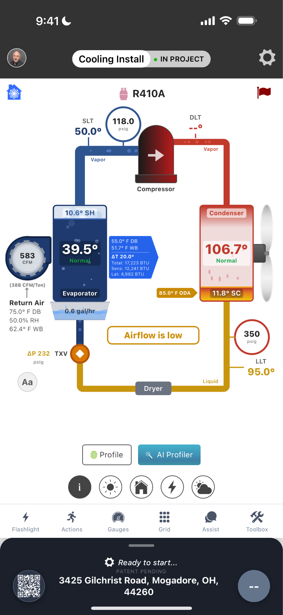 System View showing live R-410A cooling measurements