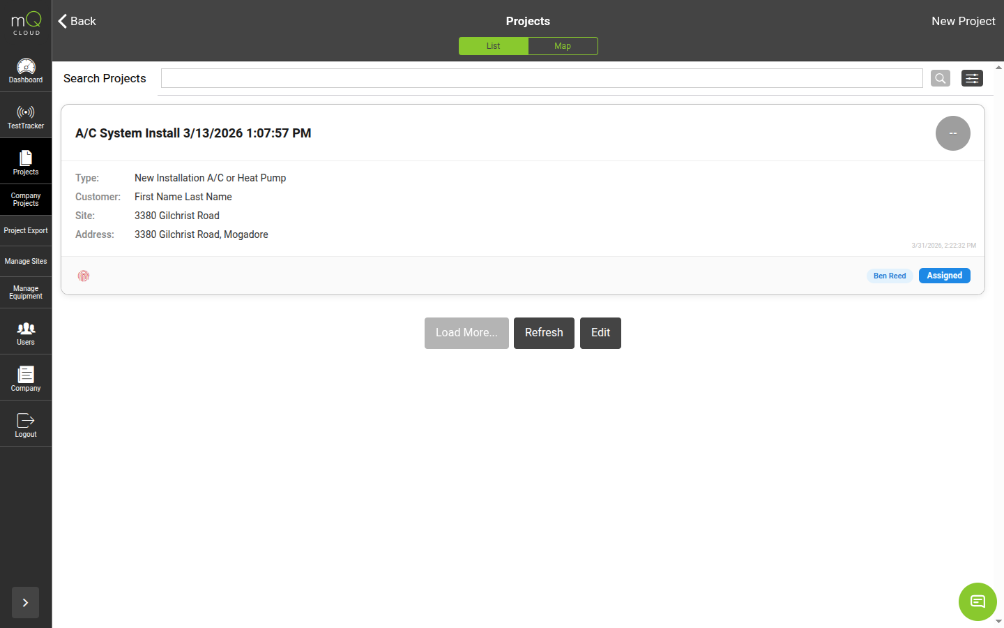 Project list filtered to show previous season's projects with Vitals Scores below 60