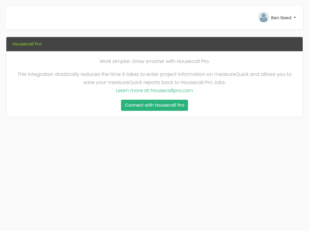 measureQuick Cloud Company - Housecall Pro connection page