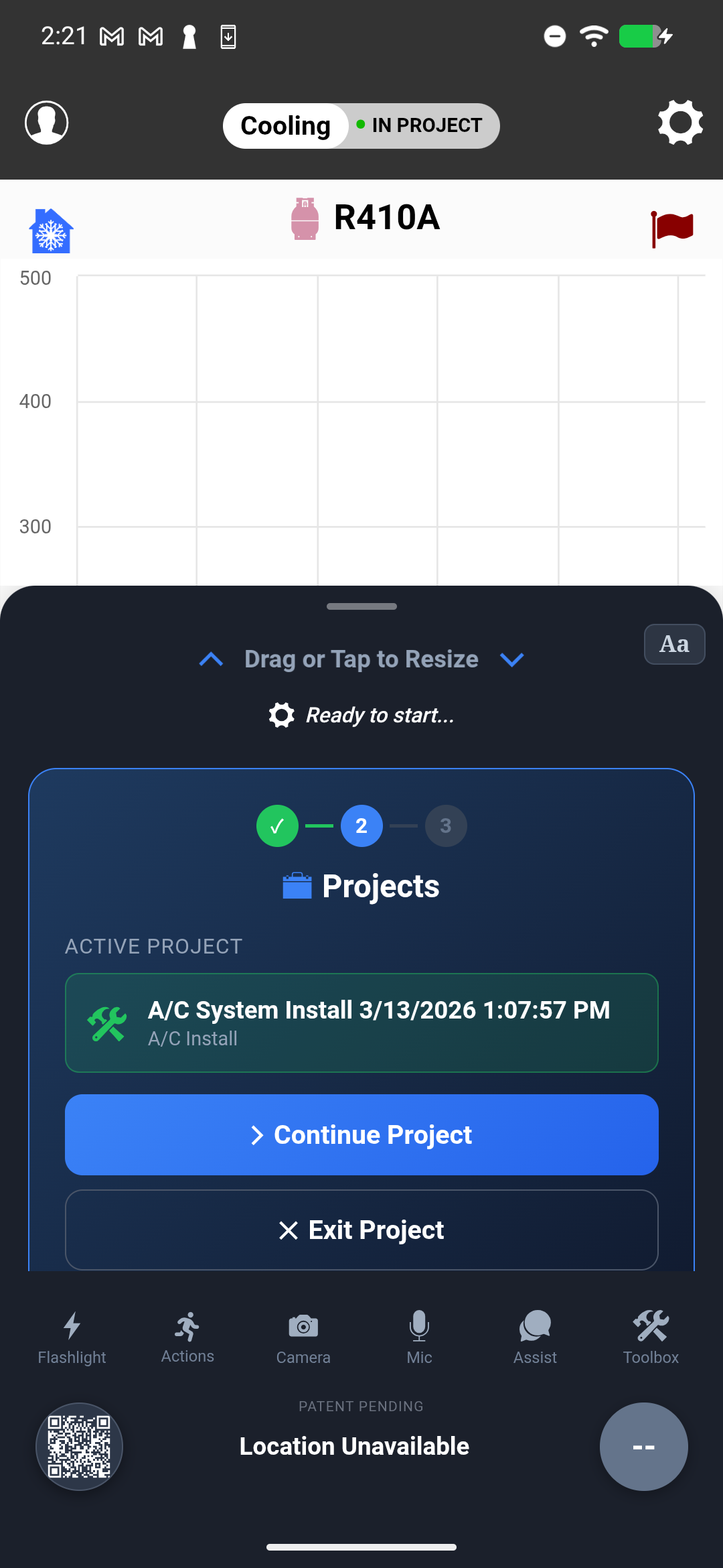 measureQuick home screen after first login showing the three main options
