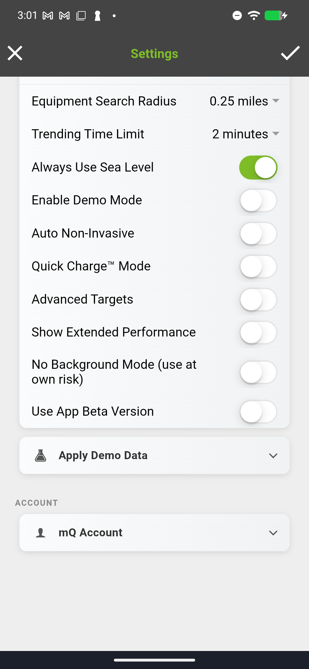 Settings screen scrolled to the Advanced section