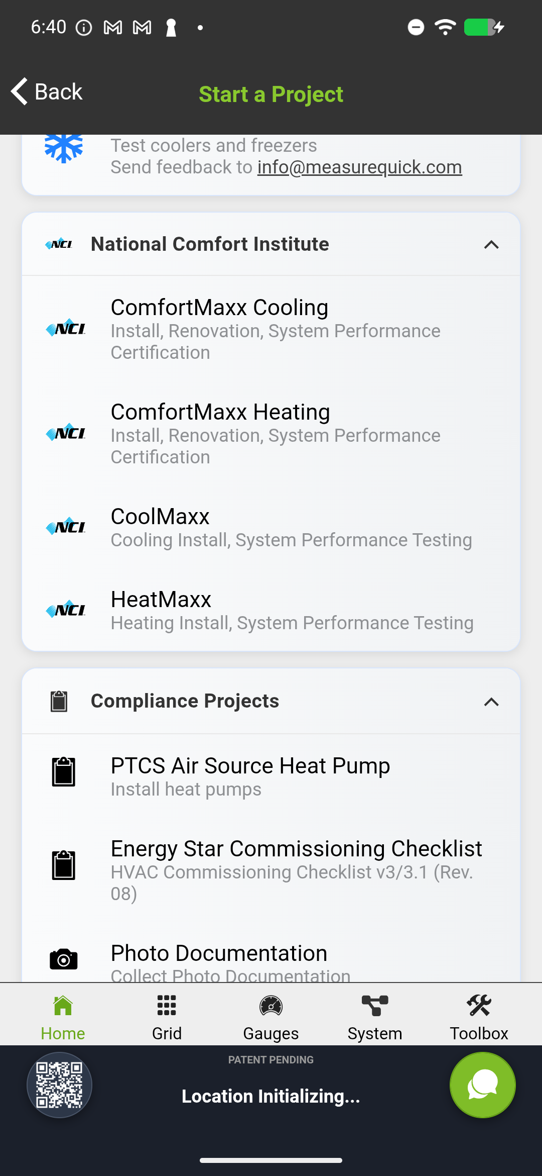 New Project screen showing NCI Air Upgrade workflow option