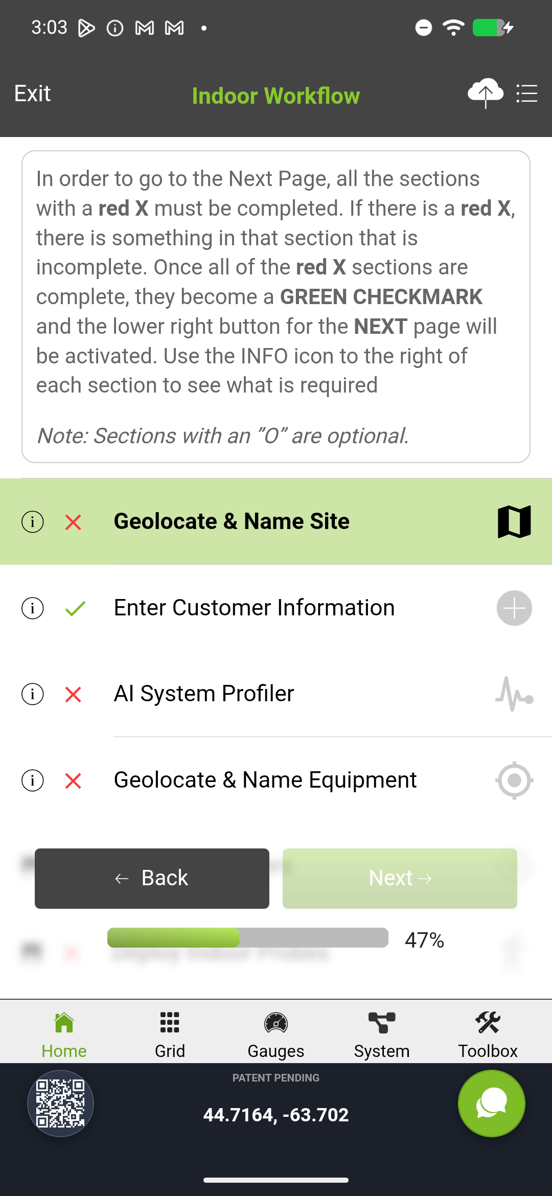 Workflow step with collapsible sections and checklist-style task completion