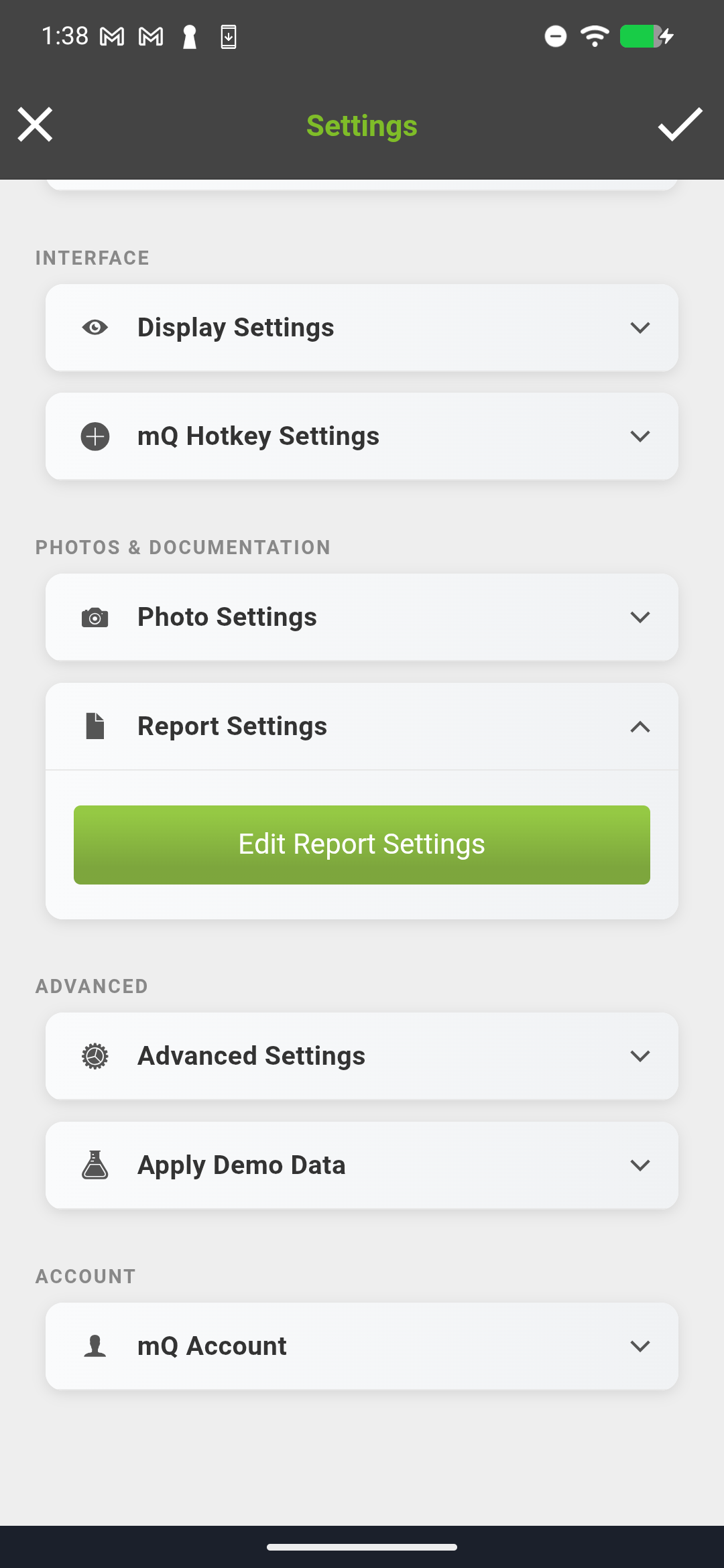 Push Notifications settings screen showing category toggles