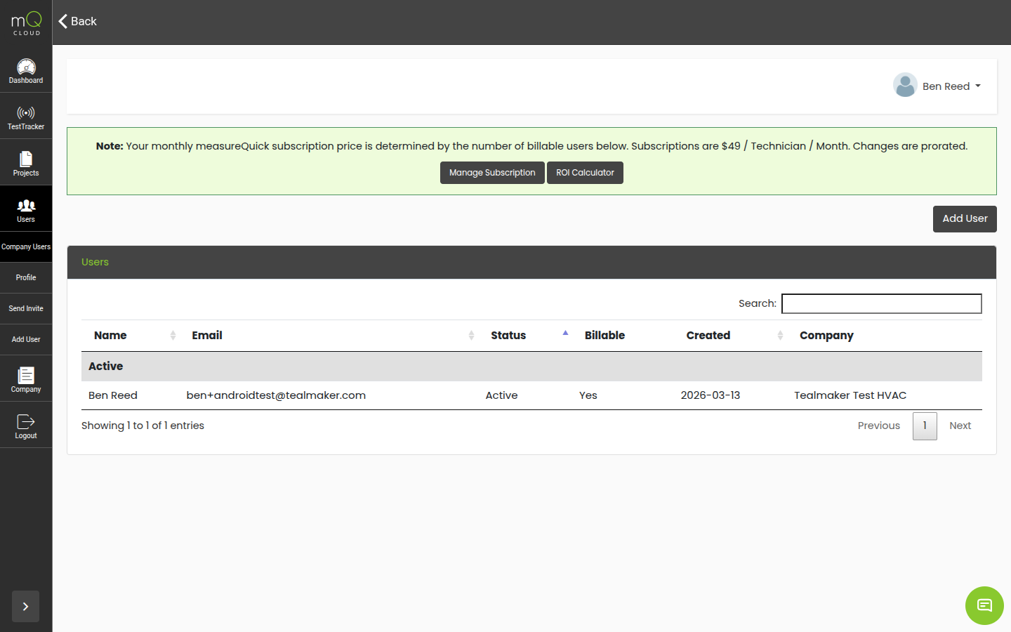 Team settings screen showing multiple users with assigned roles