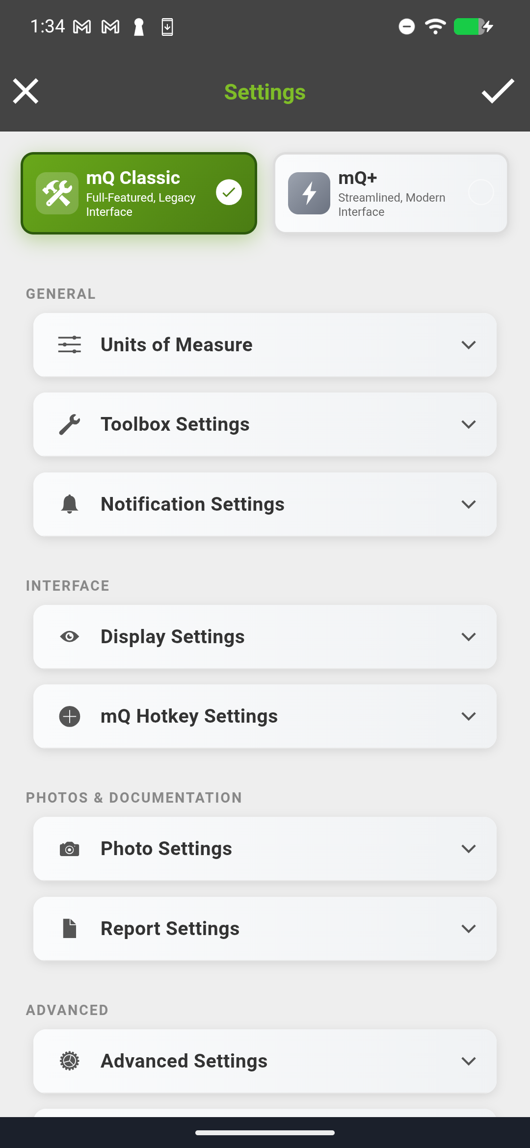 Settings screen showing the mQ Assist toggle in the On position