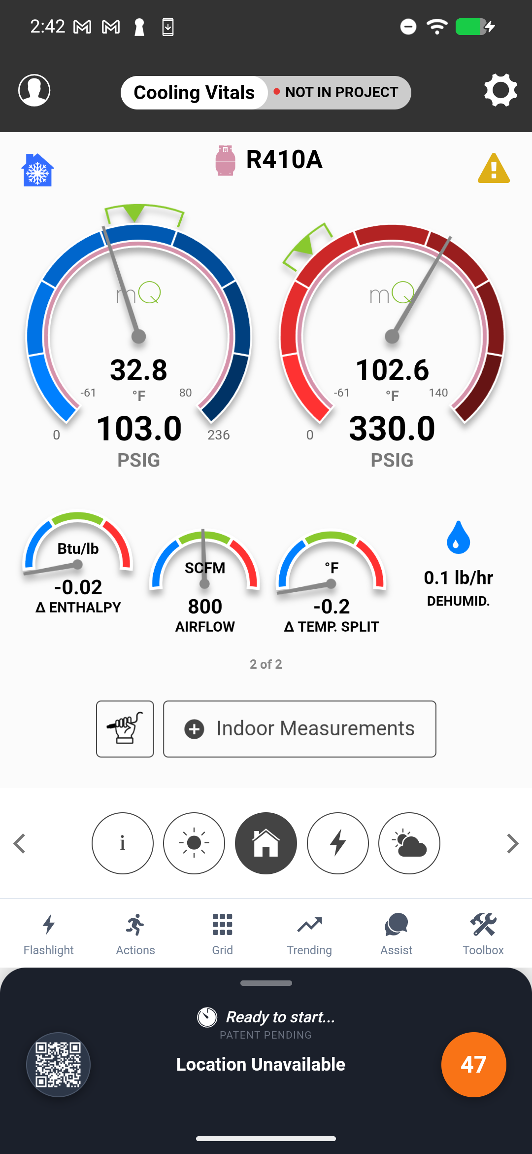 Airflow measurement section showing total CFM with TrueFlow source indicated
