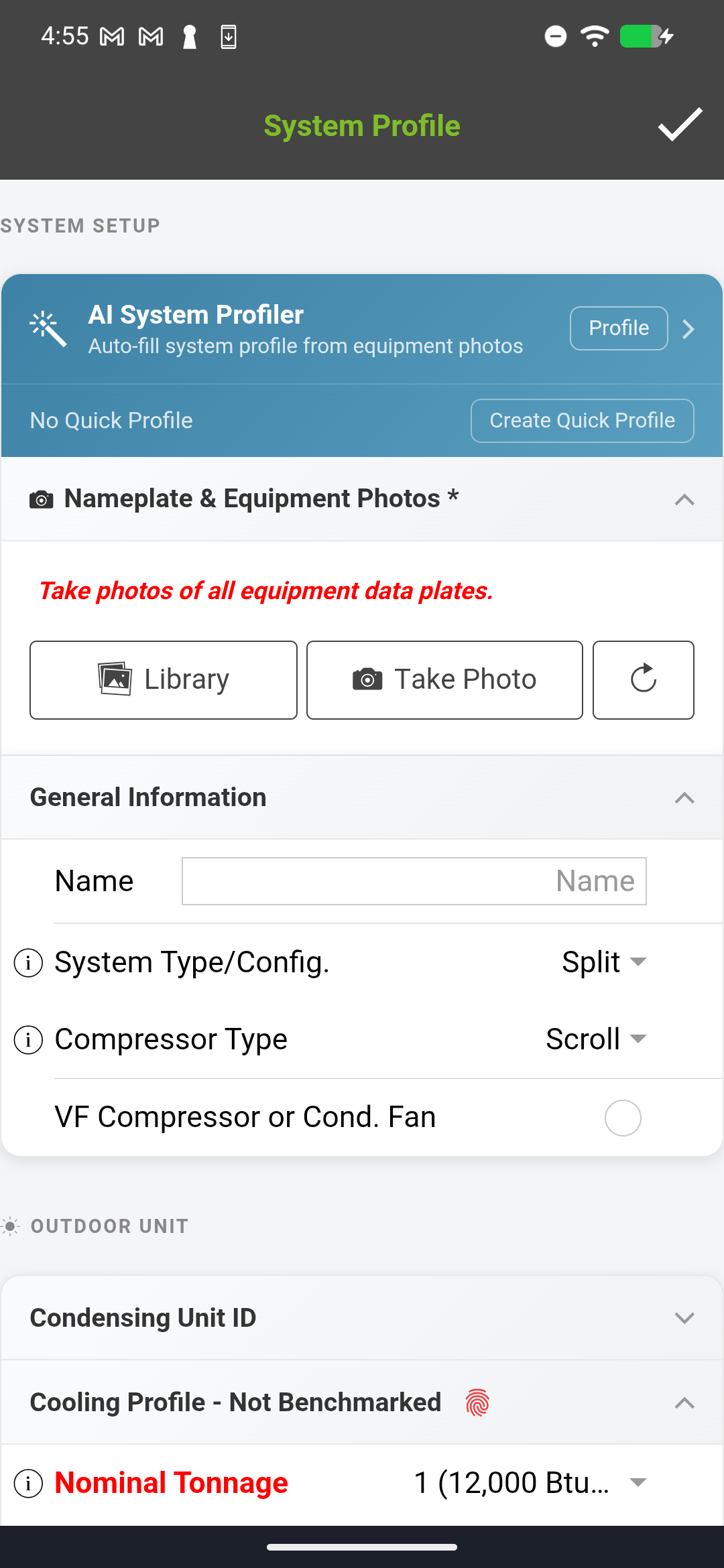Tonnage selection field showing options from 1.0 to 5.0 tons