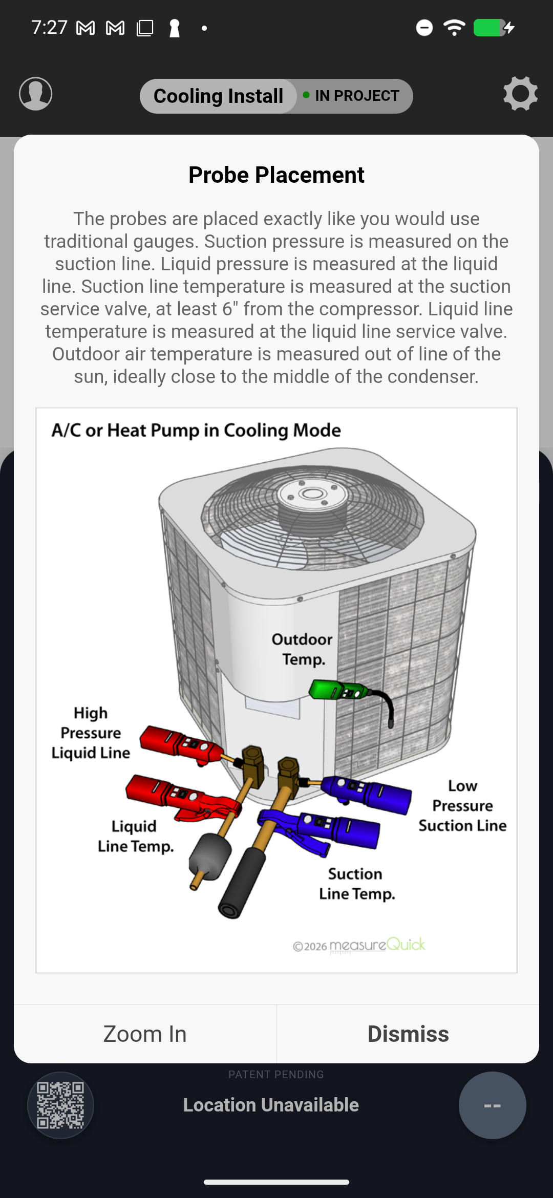 Deploy Outdoor Probes diagram showing all six measurement points on a condenser unit