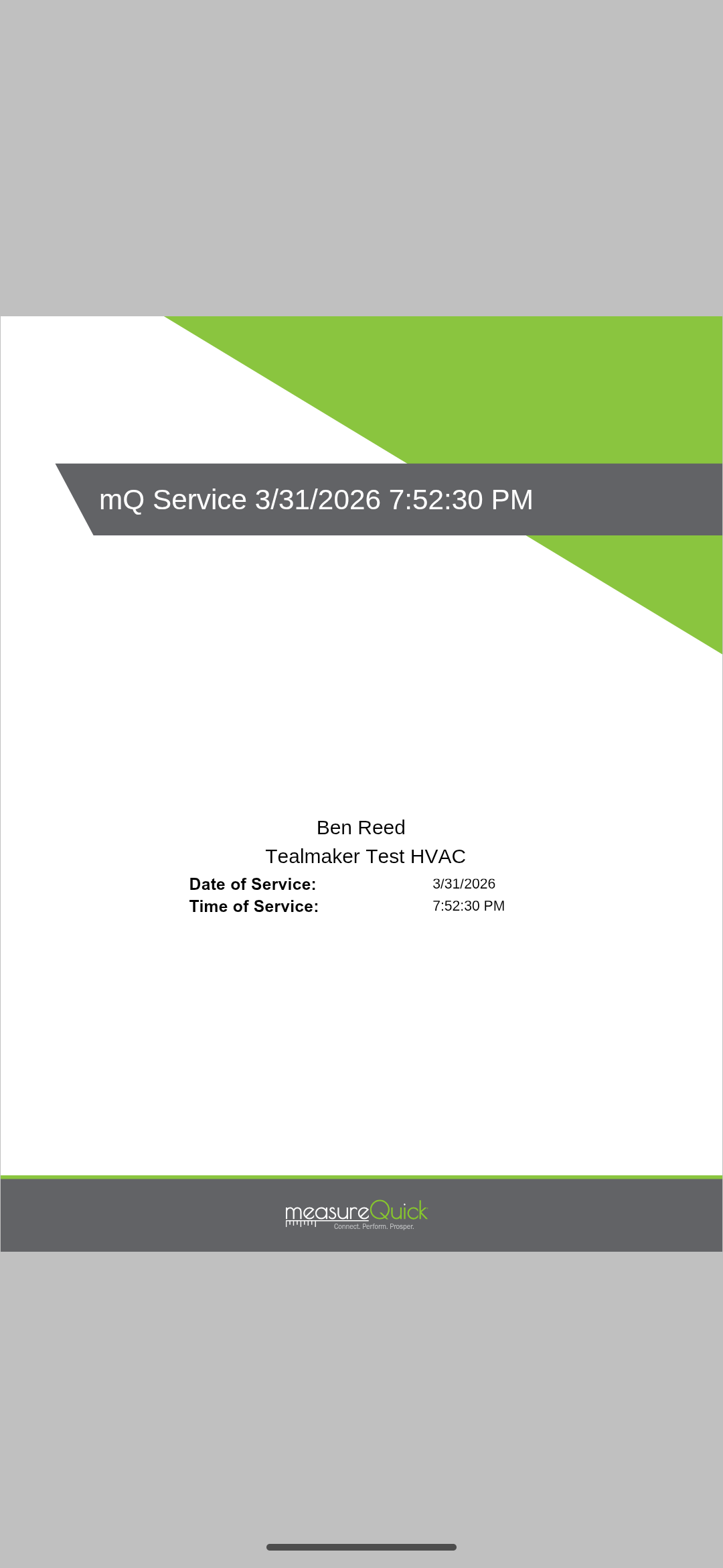 Report cover page showing company branding and technician name