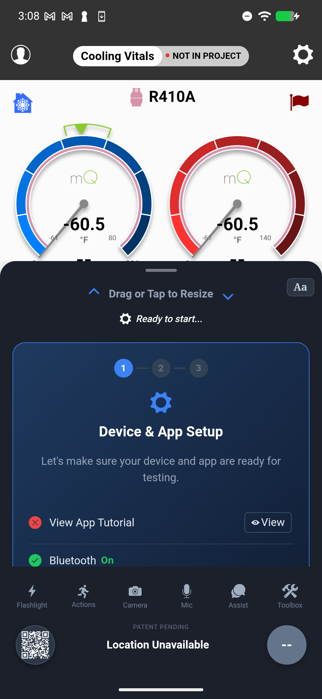 Android permissions screen showing Location and Bluetooth both set to Allow