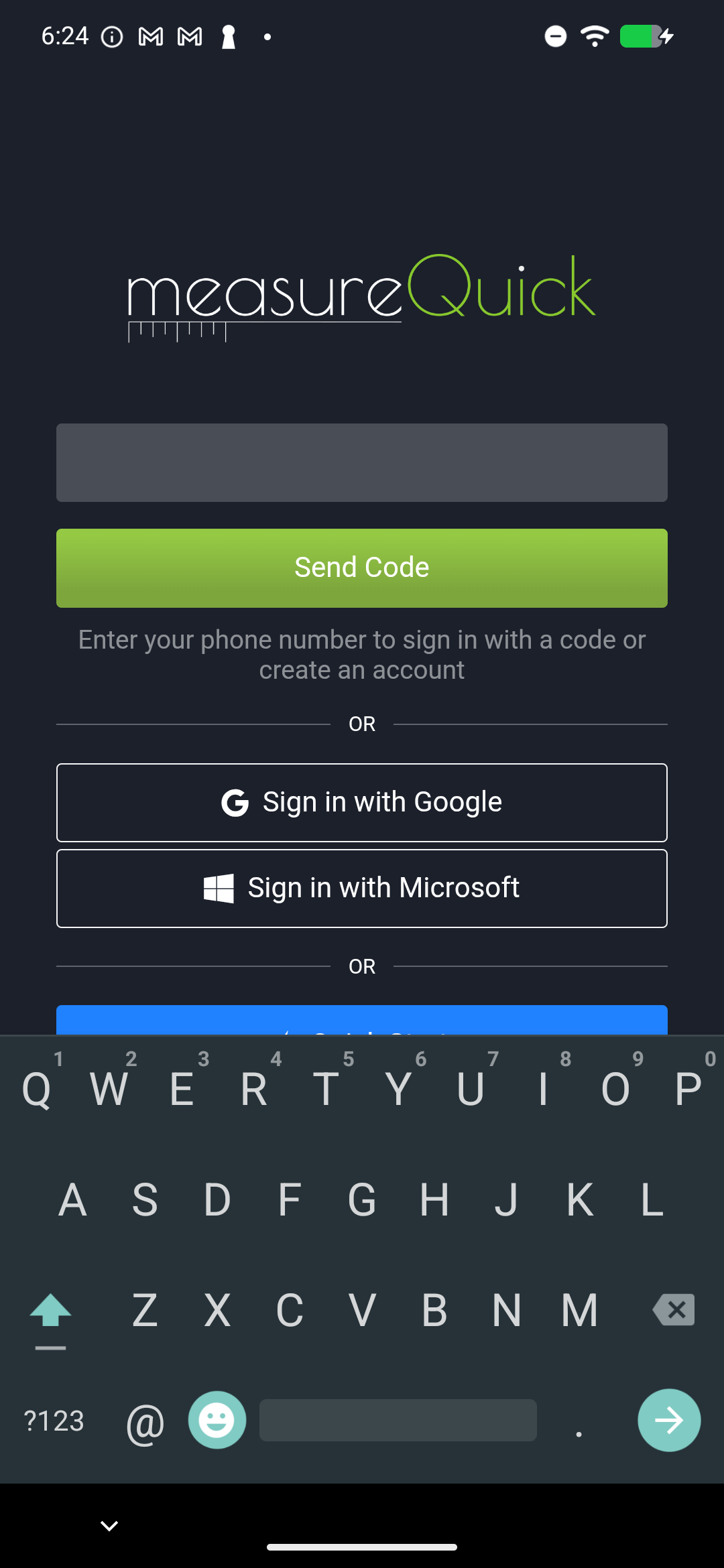 Phone number entry field with Send Code button