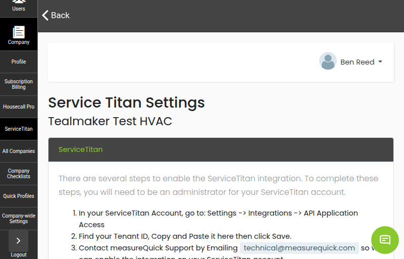ServiceTitan work order showing attached measureQuick report
