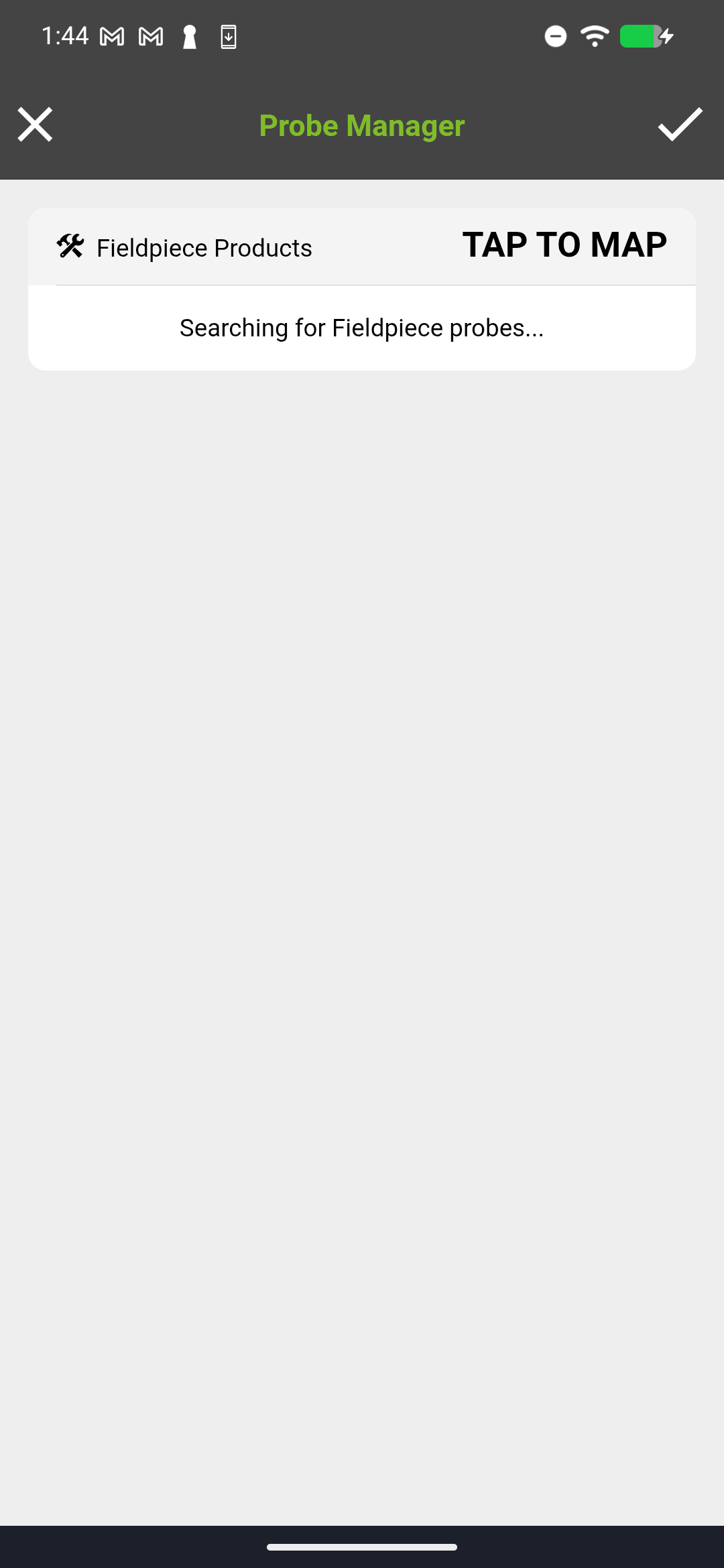 Gauge screen with the Probe Manager icon highlighted in the toolbar