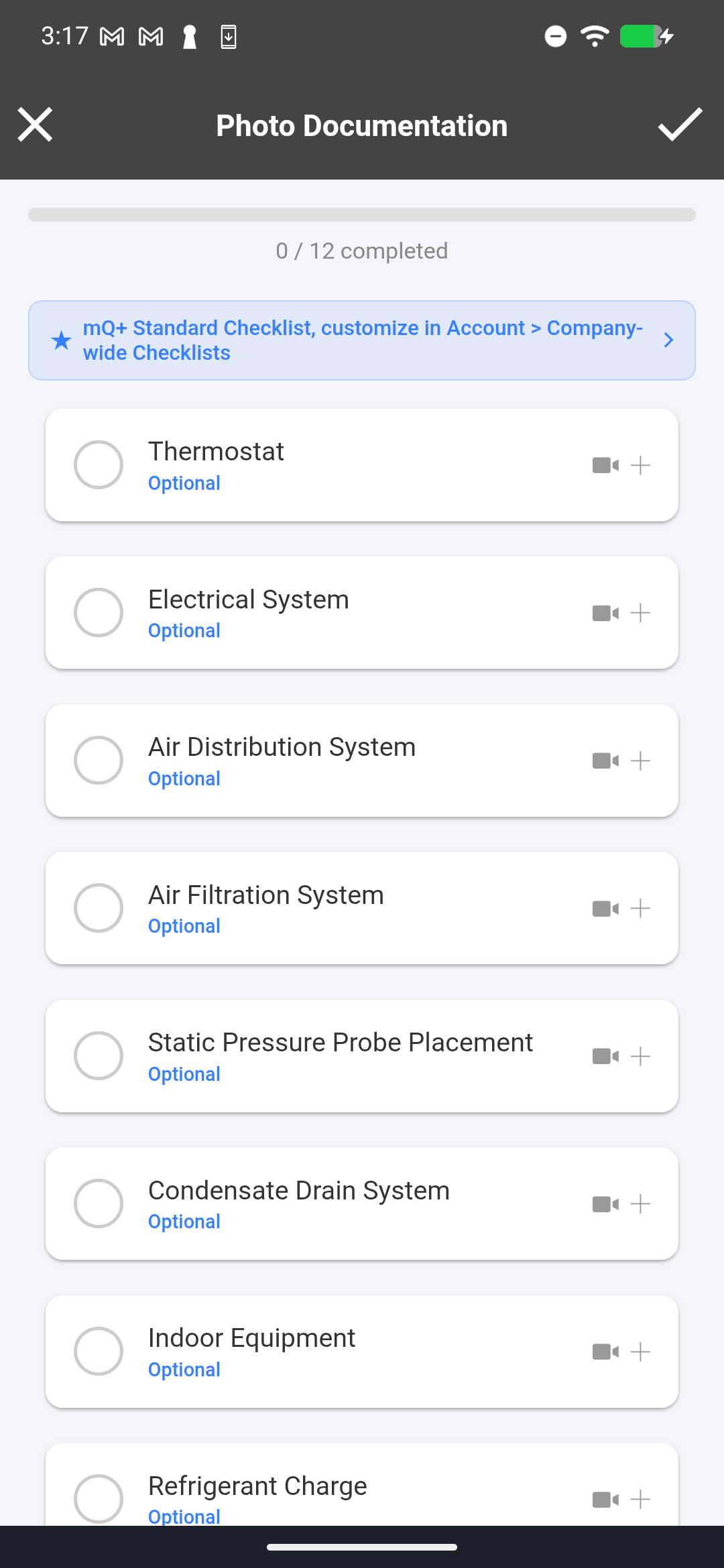 Camera interface in Documentation-Only Mode showing photo and video capture buttons, with component category tabs visible