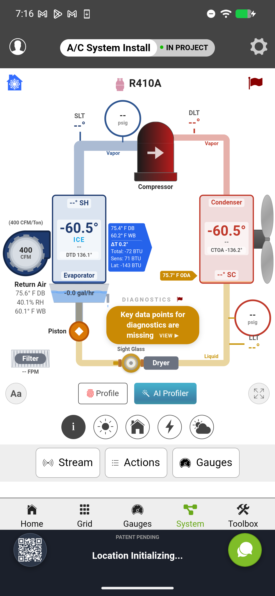 System View with piston (fixed orifice) metering device